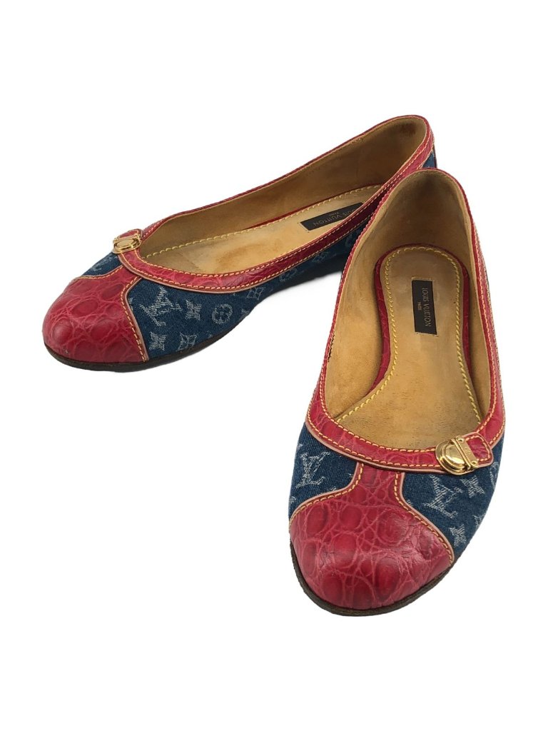 Louis Vuitton Denim Monogram Flat Ballet Shoes 36 Red Indigo